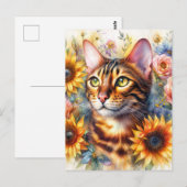 ベンガルキャットの花の肖像画 ポストカード (正面/裏面)