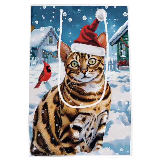 ベンガルキャットウィンターワンダーランドクリスマスジョイ ミディアムペーパーバッグ (裏面)