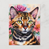 ベンガルキャットウォーターフローラアート ポストカード (正面)