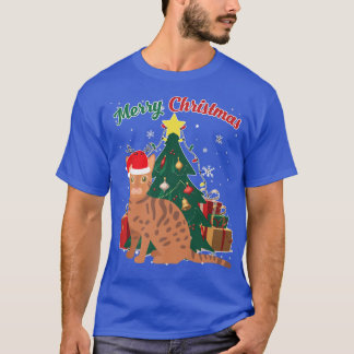 ベンガルキャットクリスマスツリー雪フレーククリスマスあり Tシャツ