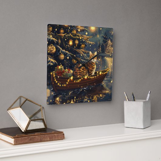 ベンガルキャットクリスマスフェスティバル航海 スクエア壁時計 (オフィス)