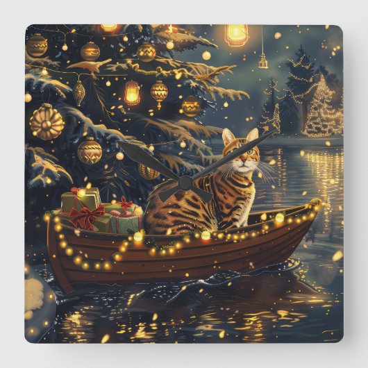 ベンガルキャットクリスマスフェスティバル航海 スクエア壁時計 (正面)