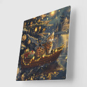 ベンガルキャットクリスマスフェスティバル航海 スクエア壁時計 (傾斜)