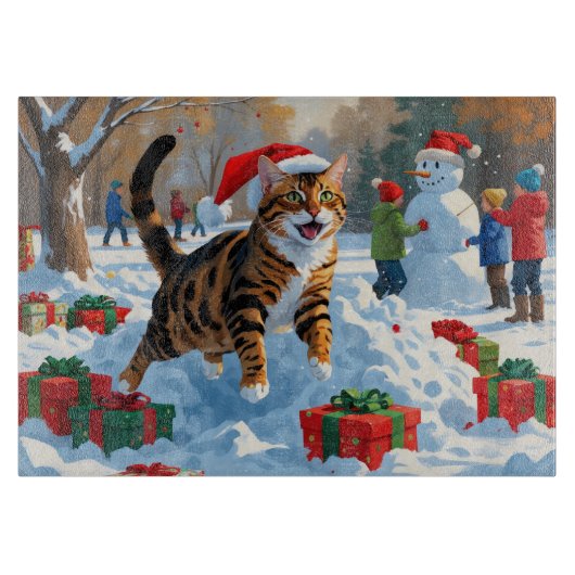 ベンガルキャットクリスマスフェスティバル雪のシーン カッティングボード (正面)