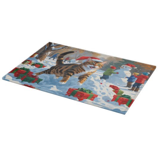 ベンガルキャットクリスマスフェスティバル雪のシーン カッティングボード (角)