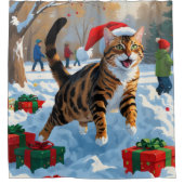 ベンガルキャットクリスマスフェスティバル雪のシーン シャワーカーテン (正面)
