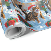 ベンガルキャットクリスマスフェスティバル雪のシーン ラッピングペーパー (ロールコーナー)
