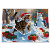 ベンガルキャットクリスマスフェスティバル雪のシーン ラージペーパーバッグ (正面)