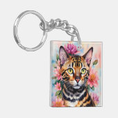 ベンガルキャットフローラウォーターカラーアート キーホルダー (正面左)