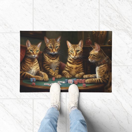 ベンガルキャット+ポーカーアート ドアマット (室内)