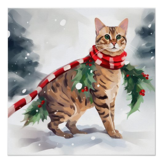 ベンガルキャット+雪+クリスマス ポスター (正面)
