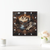 ベンガルタイガースが渓流の近くで休む スクエア壁時計 (ホーム)