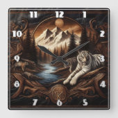 ベンガルタイガースが渓流の近くで休む スクエア壁時計 (正面)