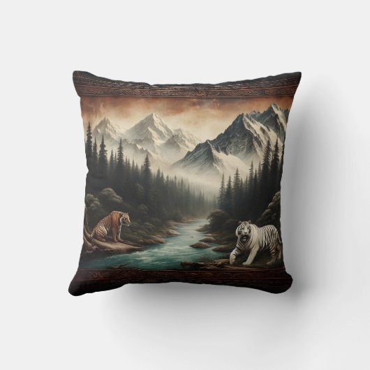 ベンガルタイガース威厳のあるインマウンテンランドスケープ クッション (裏面)