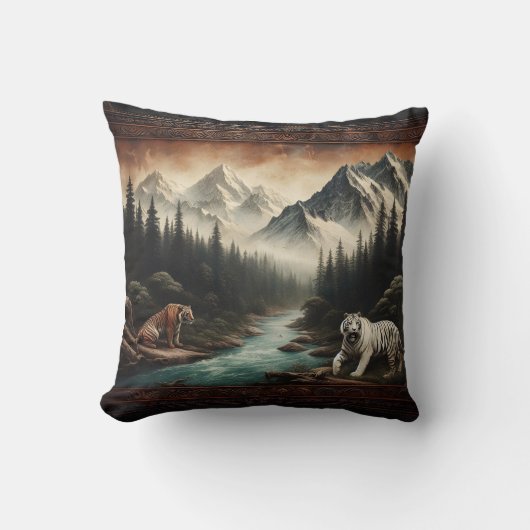 ベンガルタイガース威厳のあるインマウンテンランドスケープ クッション (正面)