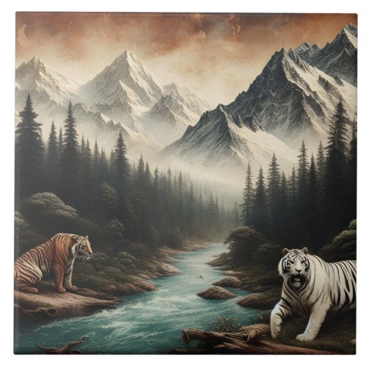 ベンガルタイガース威厳のあるインマウンテンランドスケープ タイル (正面)