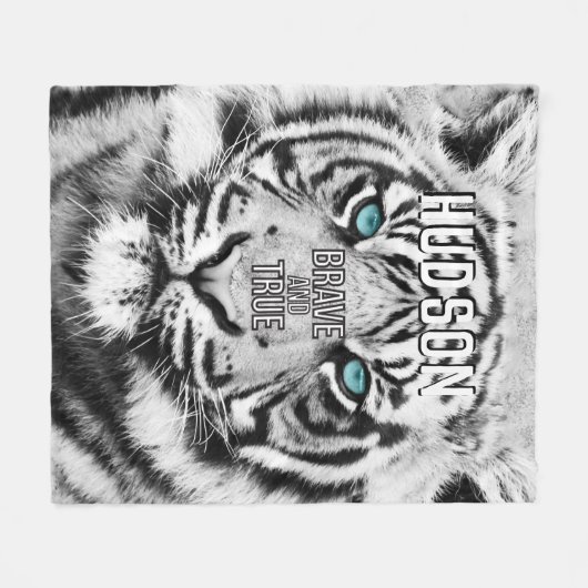 ベンガルタイガーパーソナライズされたホワイトタイガー フリースブランケット (正面(横))
