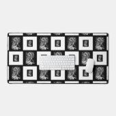 ベンガルトガーブラックとホワイトチェッカーボードパターン デスクマット (キーボード&マウス)