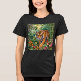 ベンガルトラの躍動する竹林 トライブレンドTシャツ