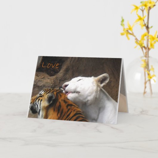 ベンガルホワイトタイガーラブ誕生日アニバーサリーアニバーサリー カード (黄色い花)
