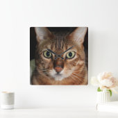 ベンガル凝視猫は、あなた自身のミームを加えます スクエア壁時計 (ホーム)