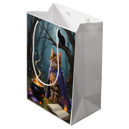 ベンガル猫お洒落ハロウィン絵を描ズ ミディアムペーパーバッグ (裏面アングル)