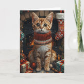 ベンガル猫とクリスマスプレゼント暖炉 カード (正面)