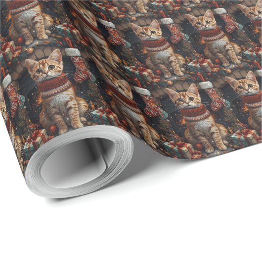 ベンガル猫とクリスマスプレゼント暖炉 ラッピングペーパー (ロールコーナー)