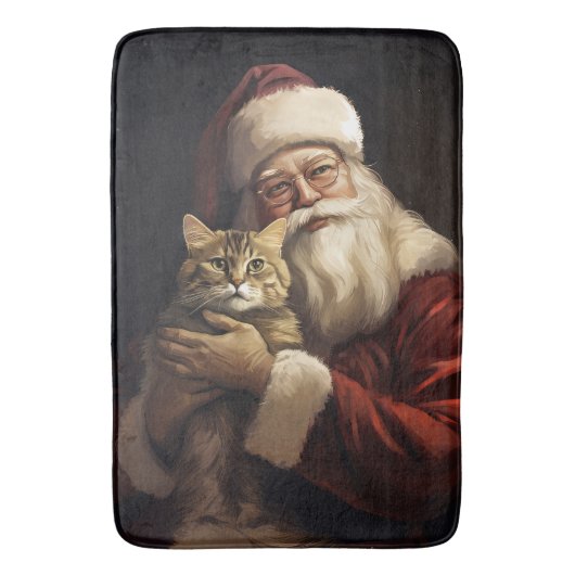 ベンガル猫とサンタクロースのクリスマス バスマット (正面縦)