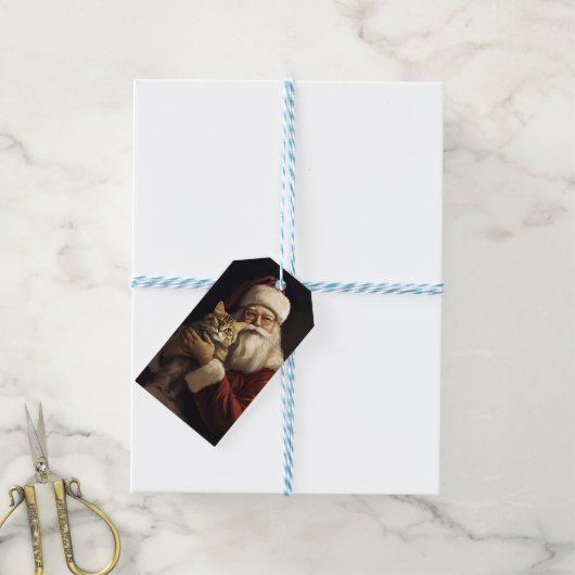 ベンガル猫とサンタクロースフェスティバルクリスマス ギフトタグ (より糸付き)