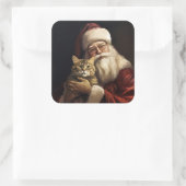 ベンガル猫とサンタクロースフェスティバルクリスマス スクエアシール (バッグ)