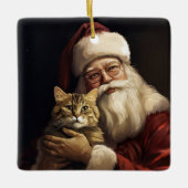 ベンガル猫とサンタクロースフェスティバルクリスマス セラミックオーナメント (正面)