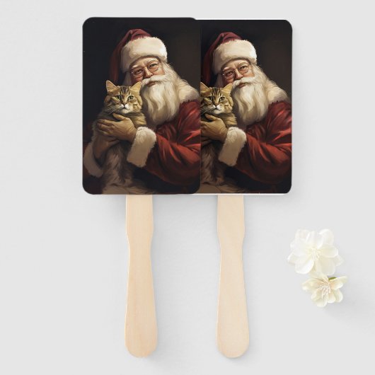 ベンガル猫とサンタクロースフェスティバルクリスマス ハンドファン (正面&裏面)