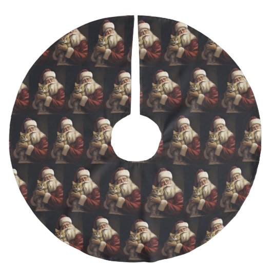 ベンガル猫とサンタクロースフェスティバルクリスマス ブラッシュドポリエステルツリースカート (正面)