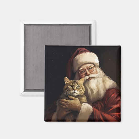ベンガル猫とサンタクロースフェスティバルクリスマス マグネット (正面/裏面)