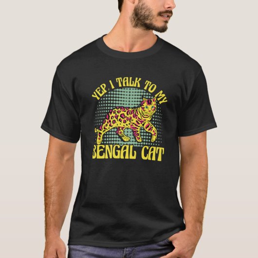 ベンガル猫と話す Tシャツ (正面)