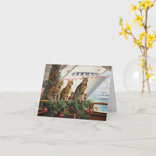 ベンガル猫のクリスマスクルーズ:ポーソウルホリデー カード (黄色い花)