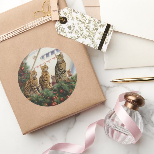ベンガル猫のクリスマスクルーズ：ポーソウルホリデー ラウンドシール (ギフト)