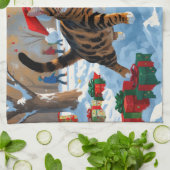 ベンガル猫のクリスマス祭り雪景色 キッチンタオル (折り畳み)