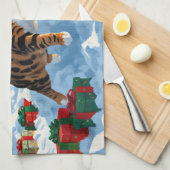 ベンガル猫のクリスマス祭り雪景色 キッチンタオル (四つ折り)
