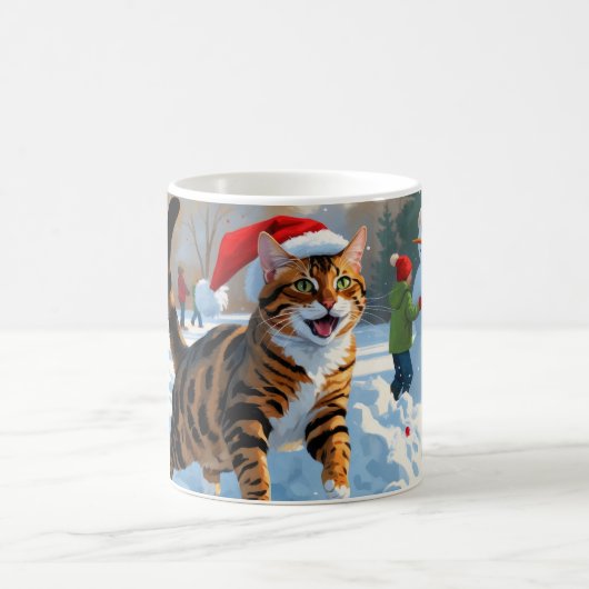 ベンガル猫のクリスマス祭り雪景色 コーヒーマグカップ (中央)