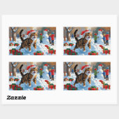 ベンガル猫のクリスマス祭り雪景色 長方形シール (シート)