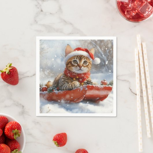 ベンガル猫の大雪のクリスマス スタンダードカクテルナプキン (インサイチュ)