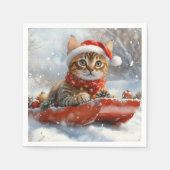 ベンガル猫の大雪のクリスマス スタンダードカクテルナプキン (正面)