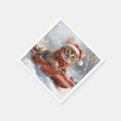 ベンガル猫の大雪のクリスマス スタンダードカクテルナプキン (角)