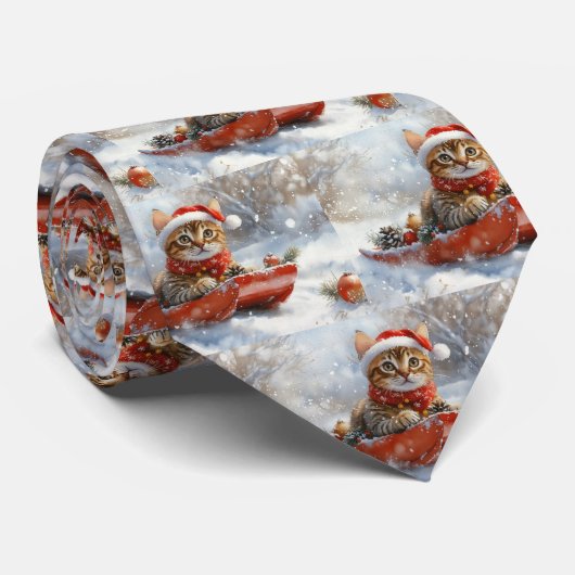 ベンガル猫の大雪のクリスマス ネクタイ (ロール)