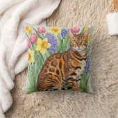ベンガル猫の水仙、チューリップ、ヒヤシンス枕 クッション (ブランケット)