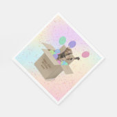 ベンガル猫の箱に入れ、誕生日バルーン付き スタンダードランチョンナプキン (角)