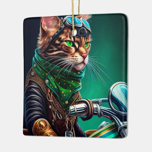 ベンガル猫の自転車を運転する聖パトリックの日 セラミックオーナメント (左)