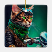 ベンガル猫の自転車を運転する聖パトリックの日 セラミックオーナメント (裏面)